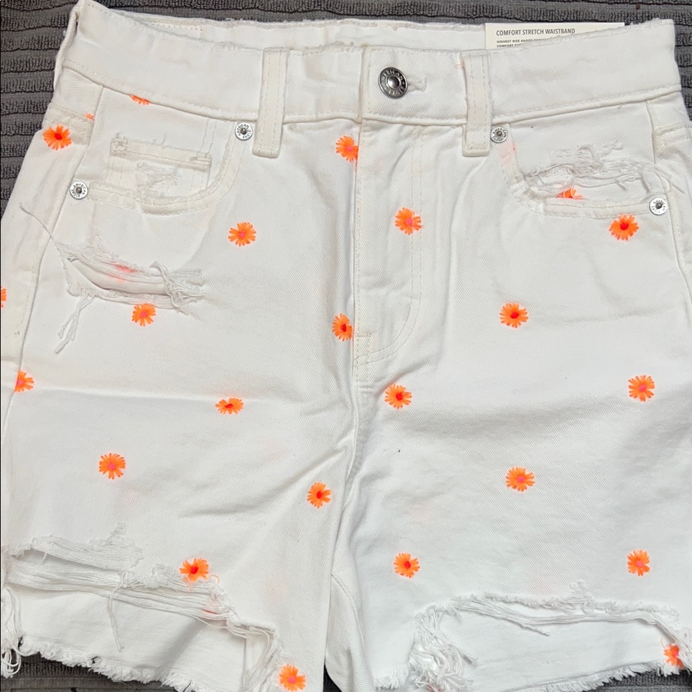 American Eagle Outfitters White and Orange Floral Jean Shorts